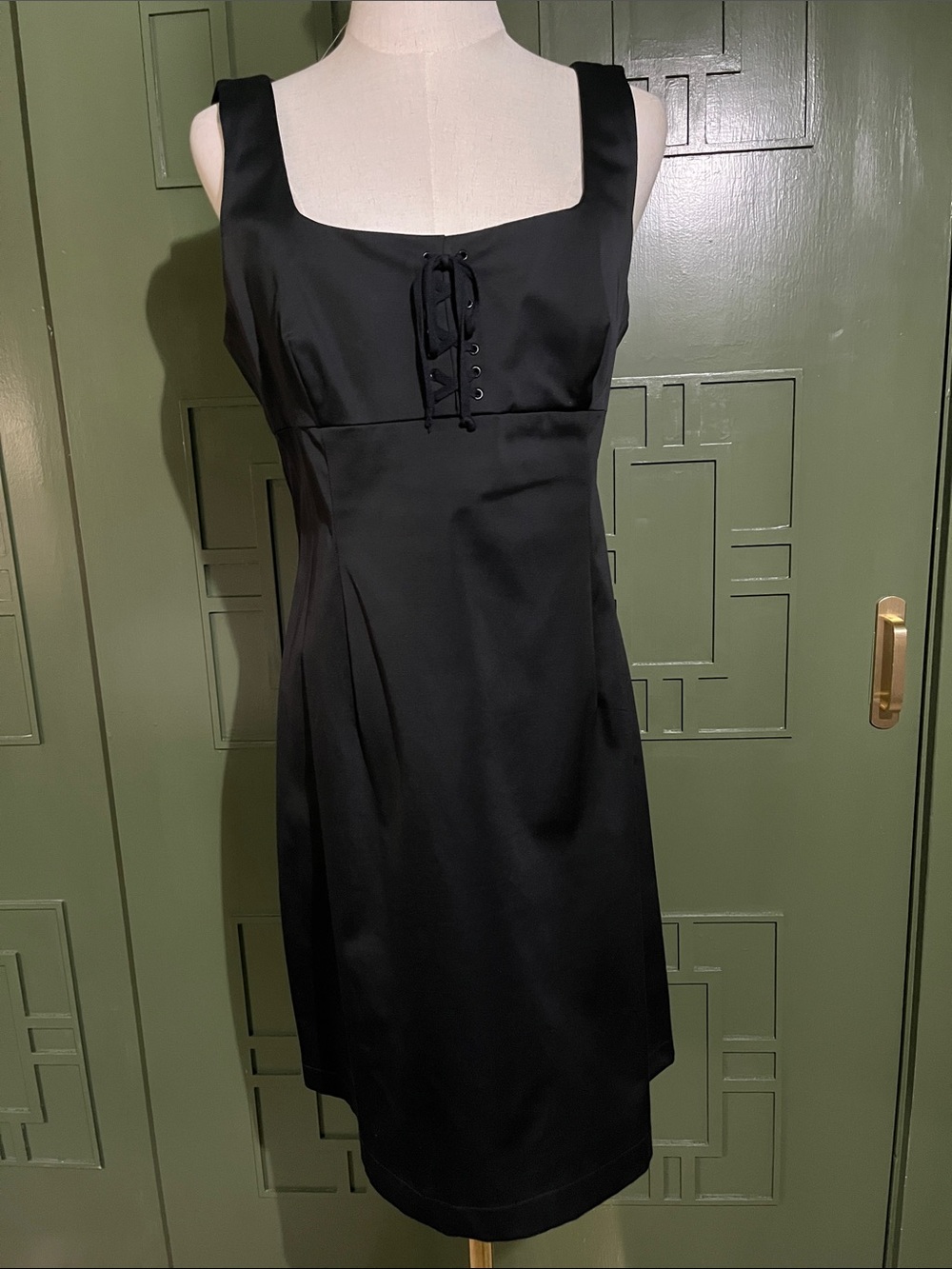 BCBG Black Satin Lace-Up Midi Dress